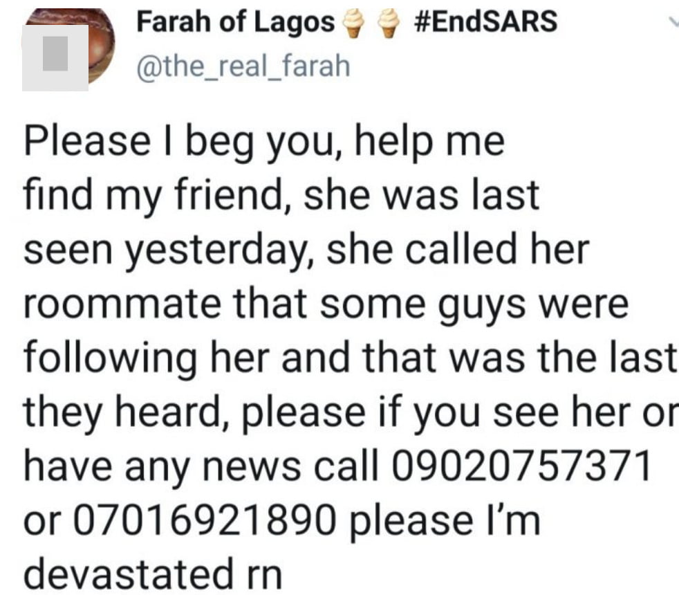Lady reportedly goes missing after calling to report some men following her