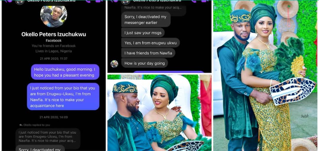 Nigerian Couple Who Met on Facebook Gets Married, Screenshots of Their First Chat Showed the Lady DMed him
