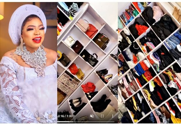 ‘Somebody’s Boutique’- Fans React As Bobrisky Shows Off His Expensive Closet Filled With Designer Shoes And Clothes