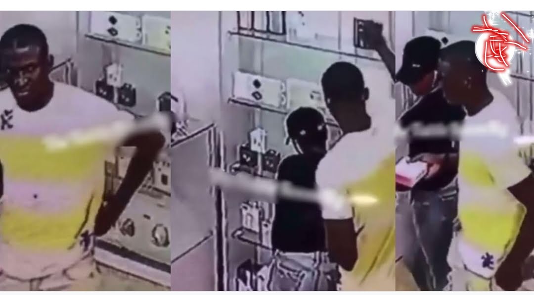 CCTV catches the moment an iPhone 12 pro max was stolen from an electronics store in Lagos (video)