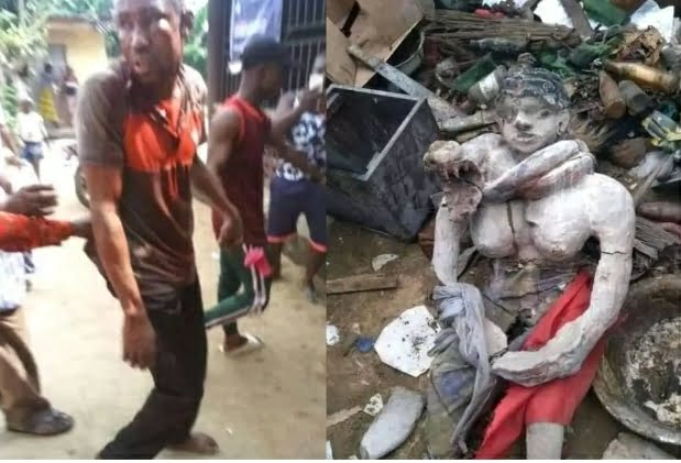 Photos Of Different Men “In Chaine” Found In A Shrine In Rivers State After Native Doctor Reportedly Got Caught Burying A Three Month-Old Baby Alive (PHOTOS)