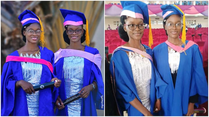 Twin Nigerian sisters who graduated from the same university with first-class honors have been widely praised.