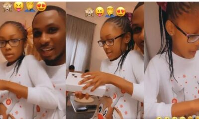 "No papa, this is fake" — Footballer, Jude Ighalo's daughter in shock as she receives an iPhone 13 for Christmas.