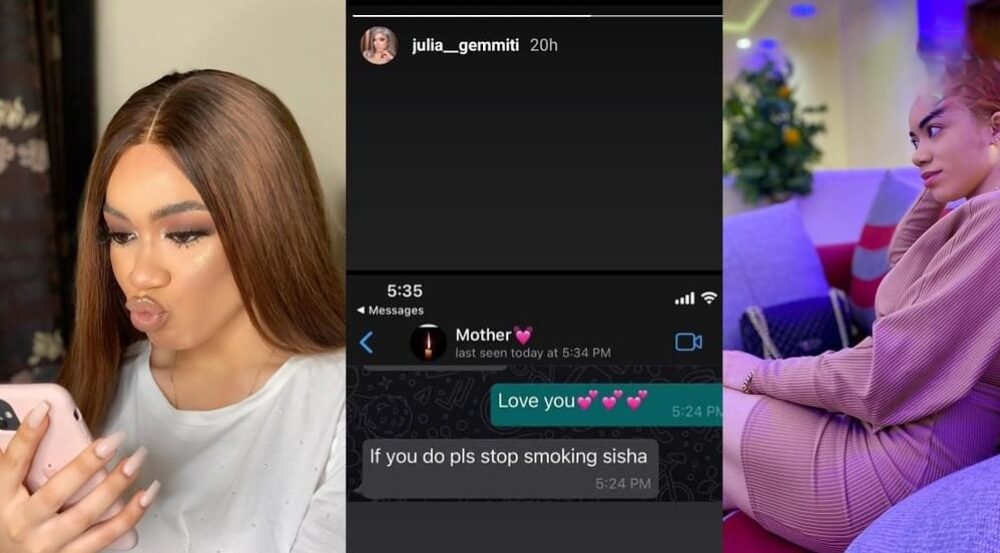 "Please stop smoking shisha if you love me" — Ned Nwoko’s daughter, Julia leaks chat with her mother on WhatsApp. (Screenshot)