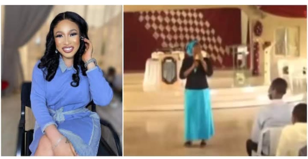 A video recently went viral of a pastor warning her congregation about popular actress, Tonto Dikeh. The preacher claimed Tonto is not a human being by birth as she appeared to warn men to stay away. Fans have reacted to her claims on social media.