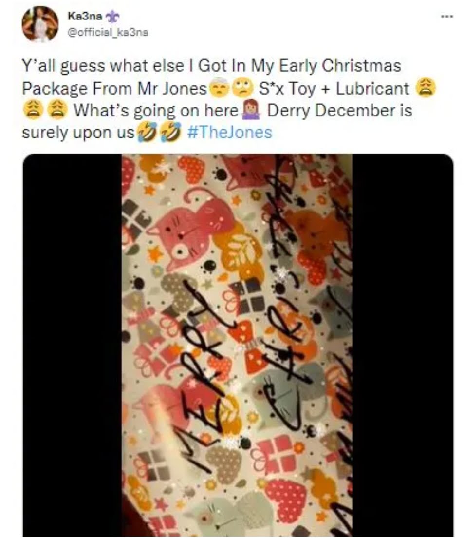 Reality star, Ka3na jubilates as she receives s3x toys as early Christmas gift from husband (video)