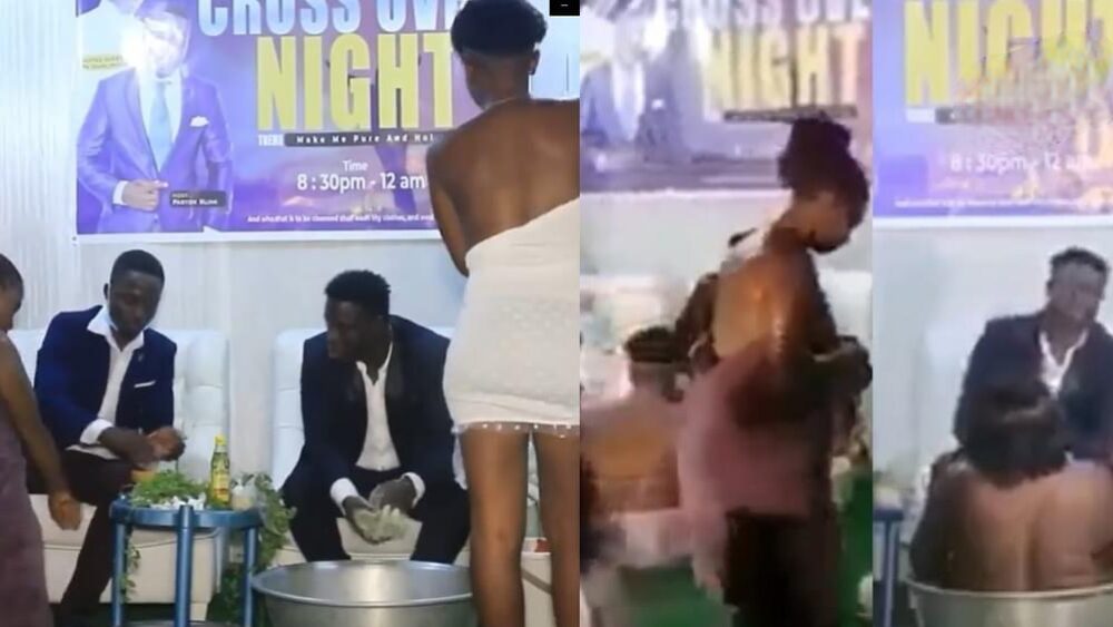 Ghanaian pastor makes female church members strip naked, bathe them in basin during crossover service (WATCH)