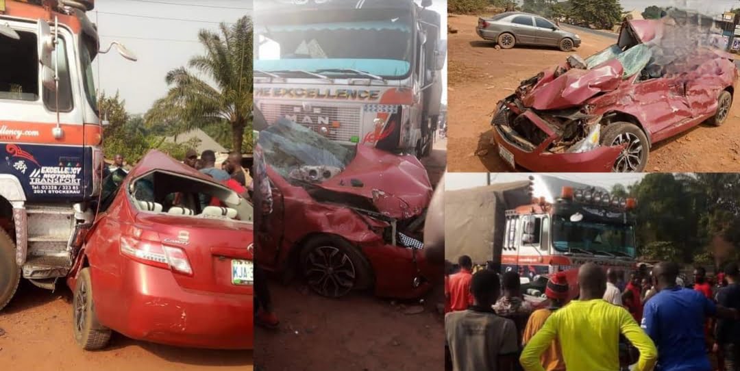 Three siblings emerge alive after a trailer crushed their car in Nsukka
