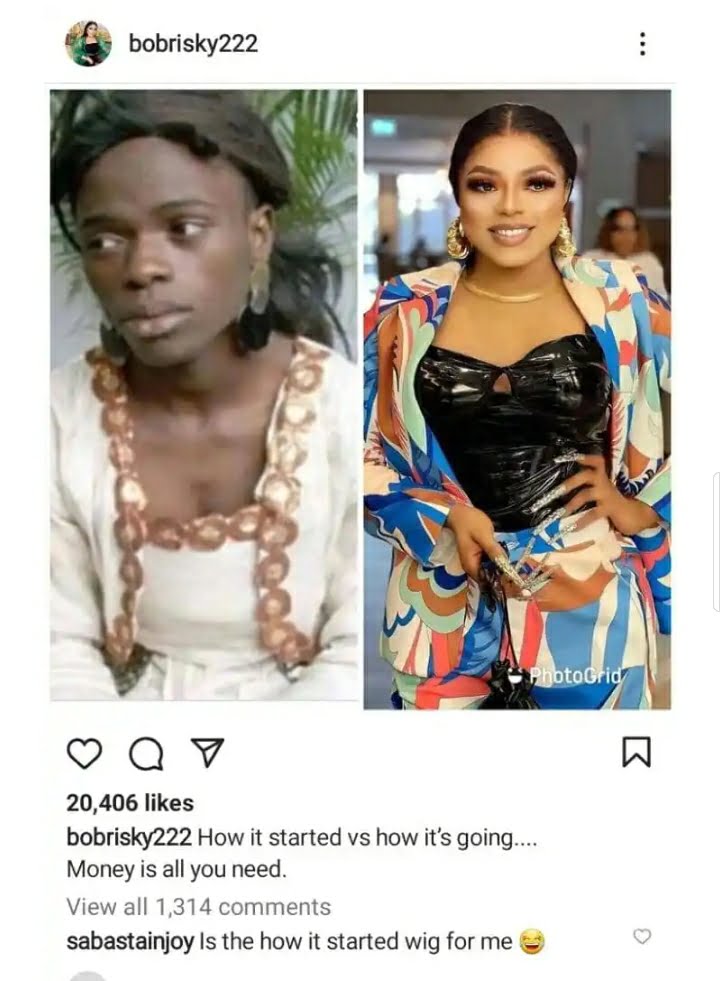 Bobrisky Says "Money Is All You Need" As He Shares A Throwback Photo Of How It All Began