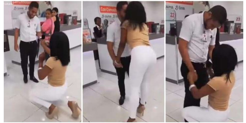 Lady Shows up at Boyfriend's Workplace to Propose to Him, Causes Stir among His Female Colleagues in Video