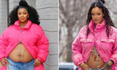 I am not pregnant: Lady flaunts big belly, recreates Rihanna’s baby bump photo