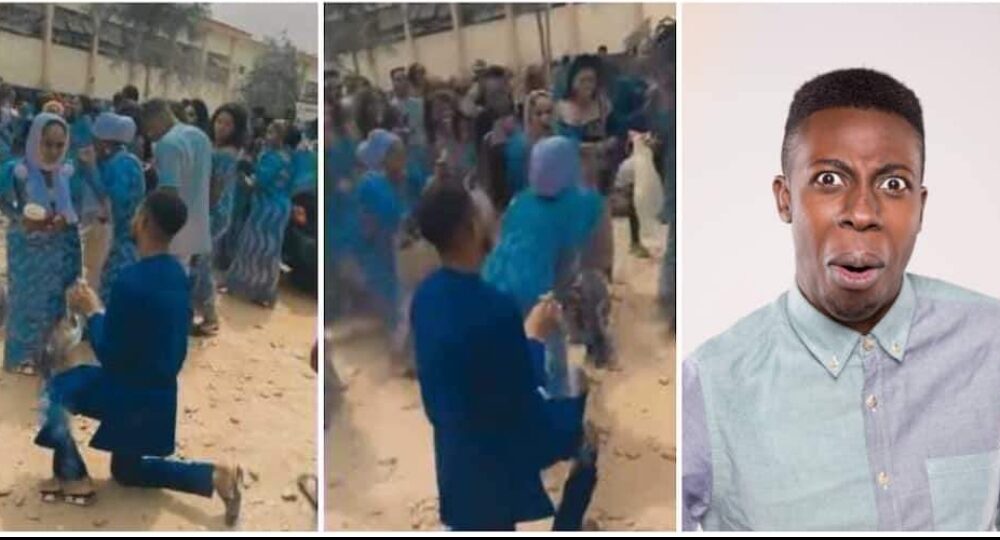 Man left on dusty ground as lady ignores his proposal, dances with pals in video