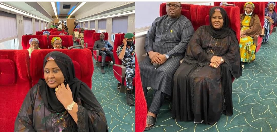 First Lady, Aisha Buhari, rides train from Kaduna to Abuja (photos)