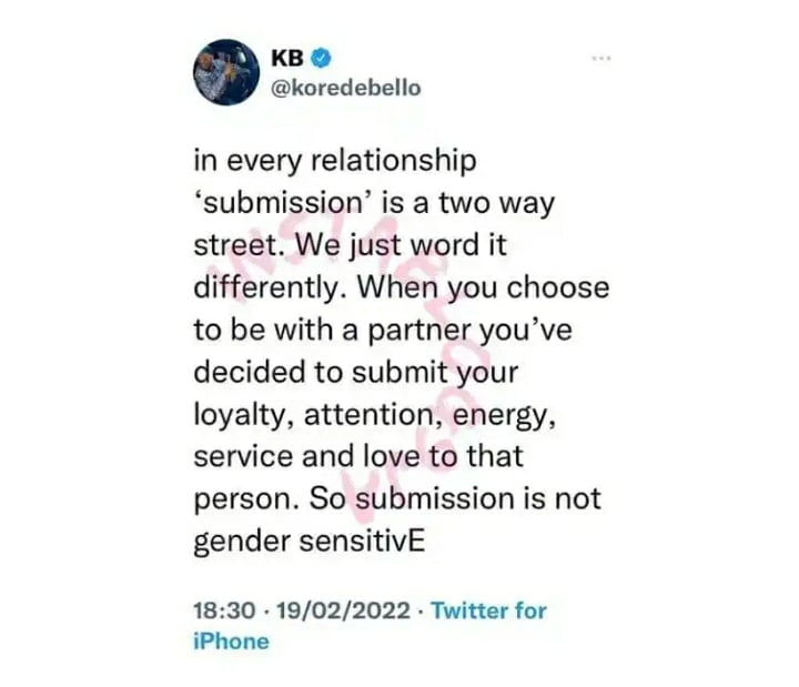 Korede Bello Gives Relationship Advice: Submission Isn't Gender-Sensitive