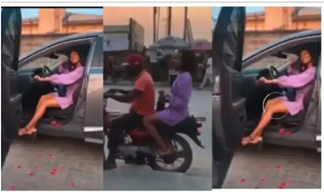 Lady Exposed After Pretending To Own A Car But Being Seen Driving An Okada Home (VIDEO)