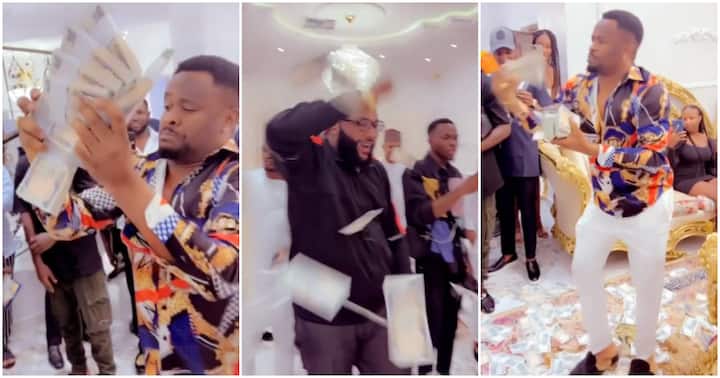 Zubby Michael Shows Up at E-money’s House With Bag of Money, Rains Bundles on Billionaire Ahead of Party