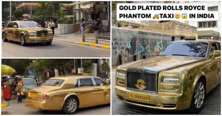 First-Class Taxi: Rolls Royce Phantom Painted with Gold Spotted Being Used as a Taxi on Street in Video