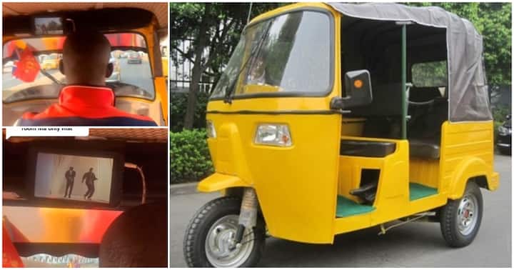 Business Class Keke: Man Spotted in Kano with Keke Napep that Has Small TV, Home Theatre & Rug, Video Emerges