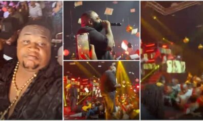 Rick Ross in Lagos: Cubana Chiefpriest Makes It Rain Cash on American Rapper, Nigerians Rush to Pick Money