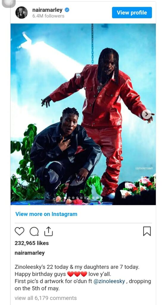 Naira Marley sends birthday greetings to Zinoleesky and reveals the title of their upcoming single.