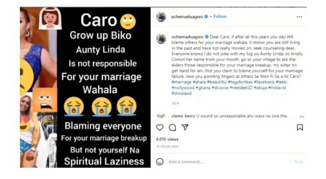 Uche Maduagwu slams Linda Ikeji for not destroying your marriage. Caroline Danjuma is a model and actress.