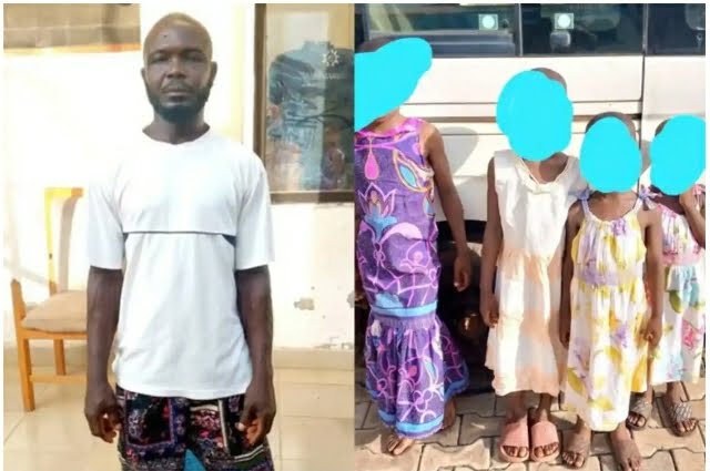 In Enugu State, a father was arrested for molesting his four children with a hammer and a knife.