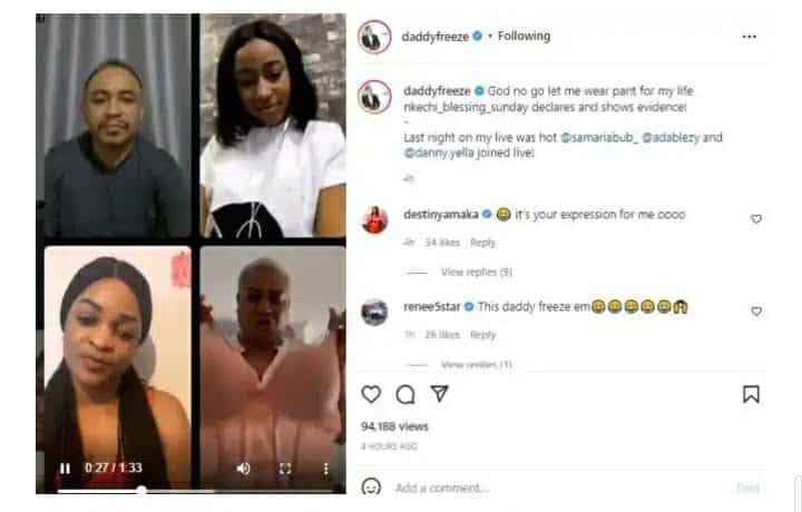 You don’t need pants if you have this – Daddy Freeze reacts as Nkechi Blessing Sunday shows what she wears in place of panties