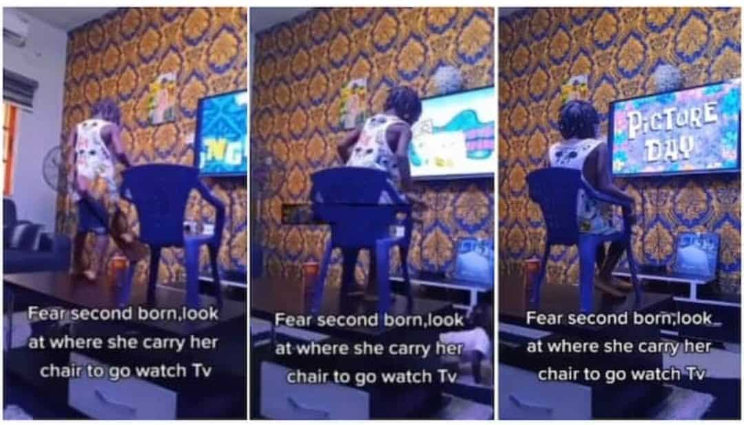 She Doesn’t Want Wahala: Reactions As Little Girl Places Her Chair on Table at Home to Watch Cartoon in Peace