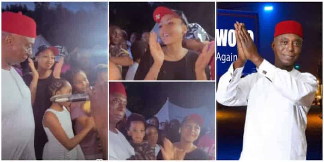 Regina Daniels, Villagers Storm Out in Excitement As Hubby Ned Nwoko Wins PDP Primaries, Son Munir Dances
