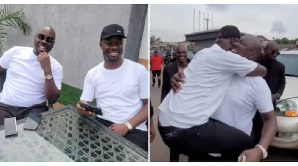 So Sweet: Moment Obi Cubana’s Lookalike Brother Jumped on Him Like a Child After Winning Primary Election