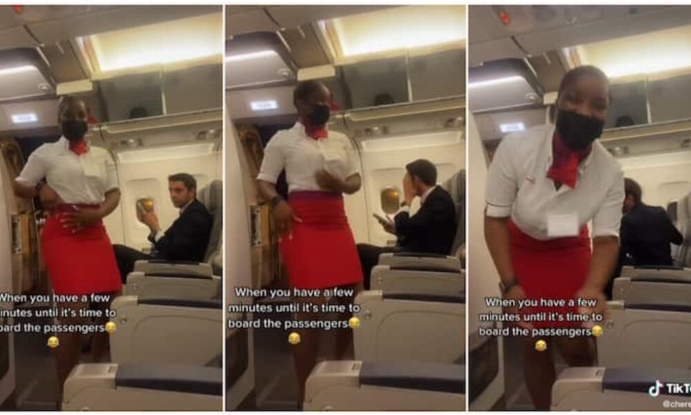 Young Lady Dances Inside Aeroplane, Oyinbo Man Covers His Face, Turns Around in Viral Video