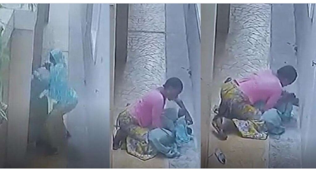 Househelp sacked after being caught on CCTV trying to suffocate her colleagues days after she was employed in Abuja (Video)