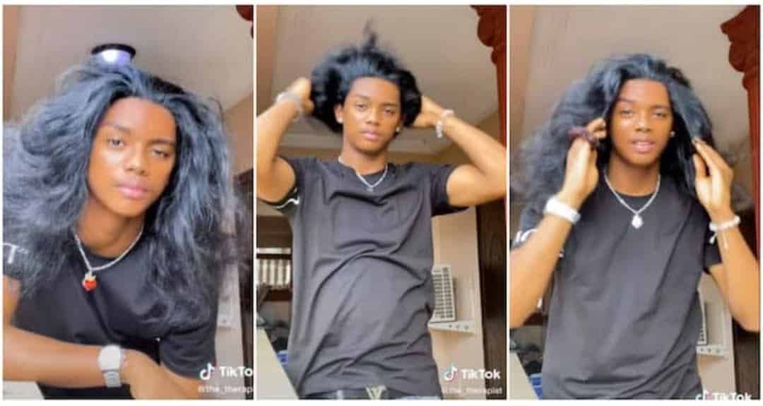 See Hair Wey Girls Dey Buy 700k: Reactions as Handsome Young Man Flaunts his Long Natural Hair in Viral Video