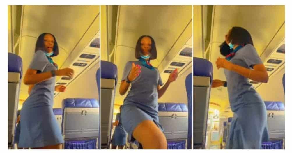 Beautiful Female Flight Attendant Records Herself as She Dances with Her Waist in an Aeroplane in Cute Video