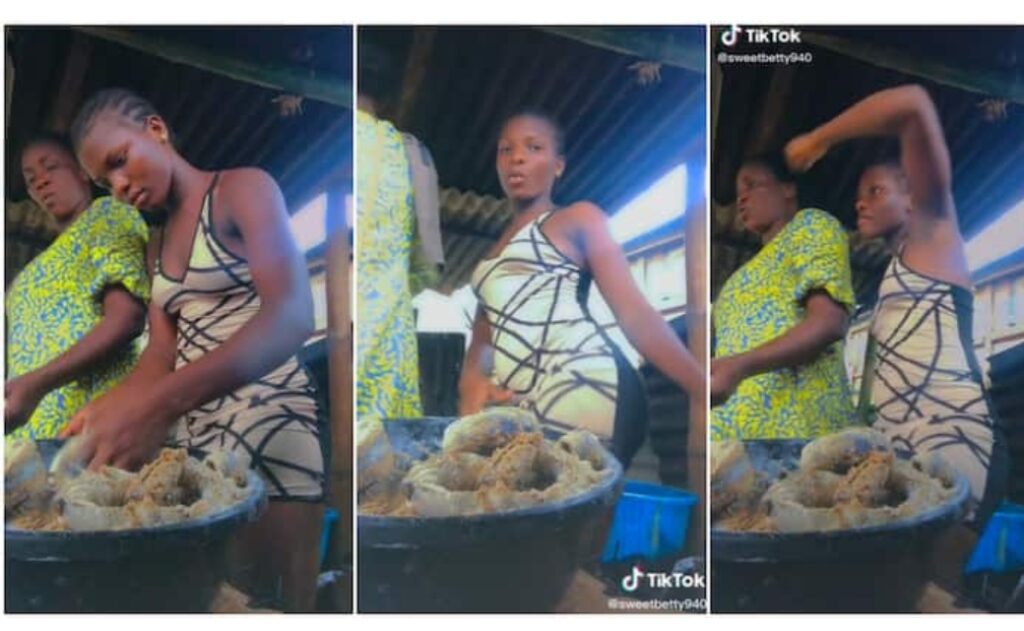 Beautiful Lady Dances Beside Her Mum Selling Fish Without Shame, Arranges Their Market Well in Video