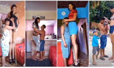 She is Like a Giant": Reactions Trail Videos of Man and His very Tall Wife, He Reaches Her on Her Waist