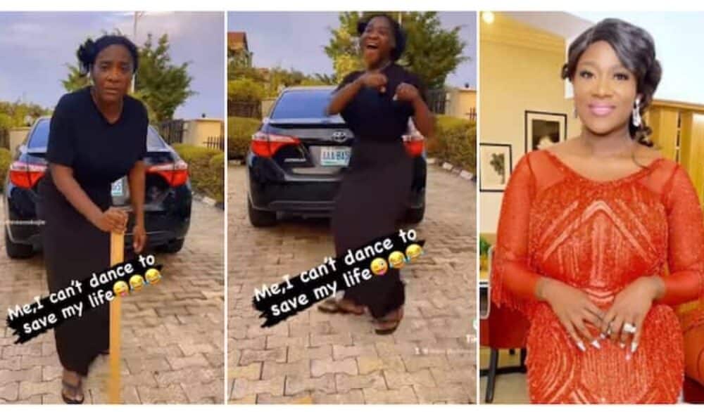 Mercy Johnson Switches Dramatically From Old Woman With Walking Stick to Young Lady on TikTok Challenge