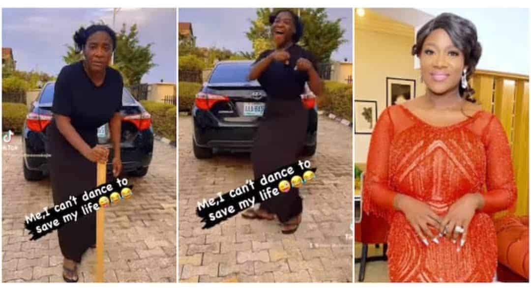 Mercy Johnson Switches Dramatically From Old Woman With Walking Stick to Young Lady on TikTok Challenge