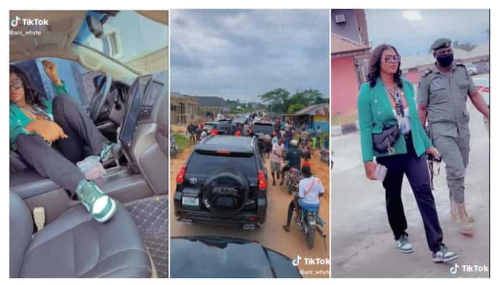 Too much money: Nigeria lady graduates from school, spend cash, uses long convoy  in Video 