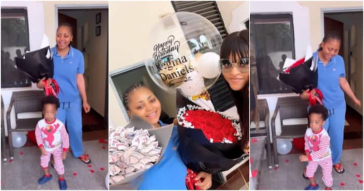 Actress Regina Daniels and Son Munir Dance in Cute Video As She Gets Surprise 22nd Birthday Treat From Friend