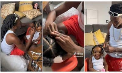 Lovely Father Bathes His Baby Daughter, Plaits Her Natural Hair Into Cornrows Like Professional Hairdresser