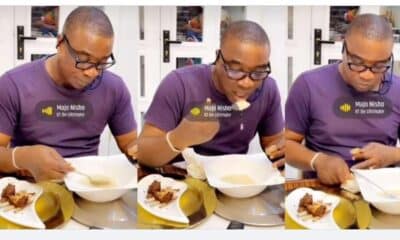 “Are you mocking the poor” Singer Kwam1 stirs reactions with video of him drinking garri