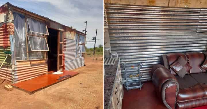 Lady Shares Photos of House Built With Iron Sheets, Puts Chairs, Kitchen Cabinets, Looks Like “Paradise”