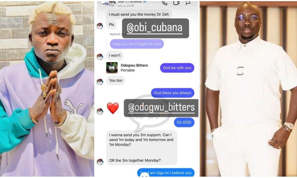 "N1 Million Today, Tomorrow, and Monday": Billionaire Obi Cubana storms the DM of Portable and presents him with N3m