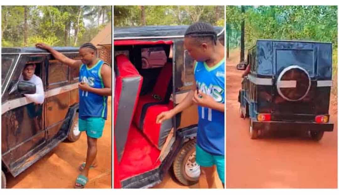 He's Gifted": Comedian Mama Uka Meets Enugu Boy Who Built 'G-Wagon', Video Shows Him Taking a Ride in the Car