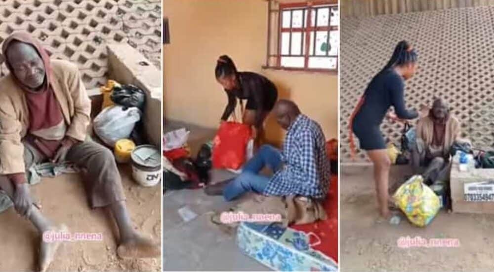 "I Can't Leave Him There": Nigerian Lady Picks up Homeless Retired Officer in Cute Video, Gets a House for Him