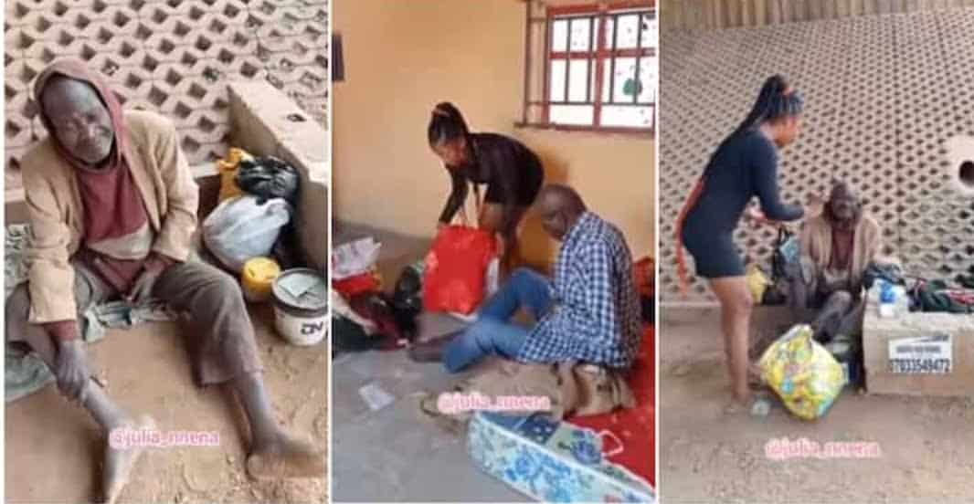 I Cant Leave Him There Nigerian Lady Picks up Homeless Retired Officer in Cute Video Gets a House for Him