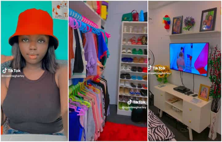 Lady Designs Room Like “Palace”, Uses Interior Decor Skill to Arrange TV, Bedframe, Wardrobes & Manages Space