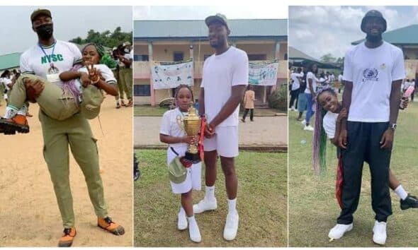 NYSC Favoured Me Shortest Female Corps Member Gets Engaged to Tallest Corper in Camp Photos Go Viral