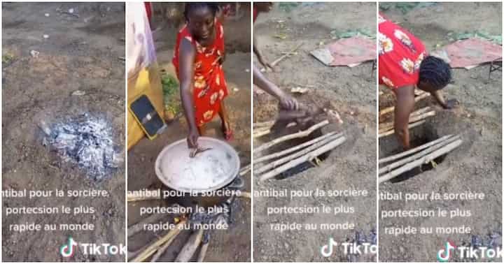 "Be Careful": Lady Shares Video as She Exposes Items Mama Put Seller Buried Where She Cooks Food